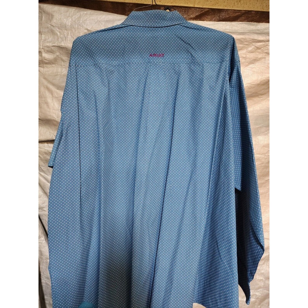 EUC Ariat Mens Blue Checkered XXL 2XL Long Sleeve Cotton Dress Shirt - Picture 3 of 4
